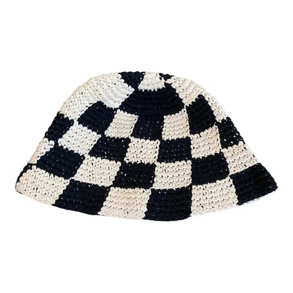 New Bucket Hat 8 Other Reasons Crochet Checkered Black White - Picture 3 of 5